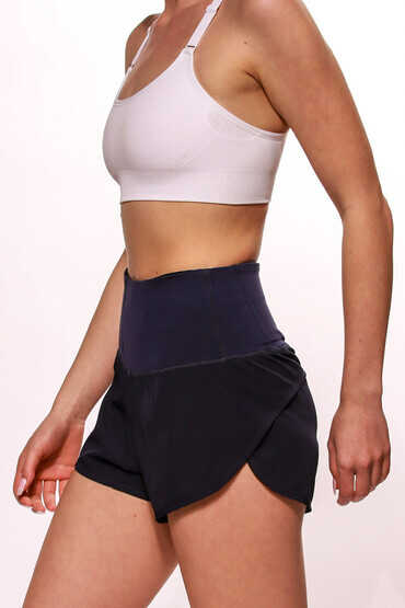 Women's Concealed Carry Runners Shorts from Alexo in Navy has a double pocket system